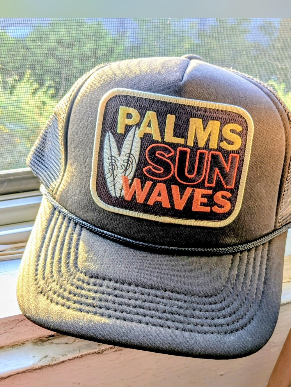 Friday Feelin' Palms Sun Waves Patch Trucker Hat